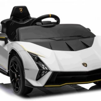 Coche de niños Lamborghini Invencible blanco, 4 motores 12v, RC, asiento cuero, ruedas goma INDA462-RA-S319.BIA